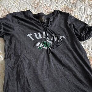 Gray Tulane University T-Shirt with Lace-Up Details M